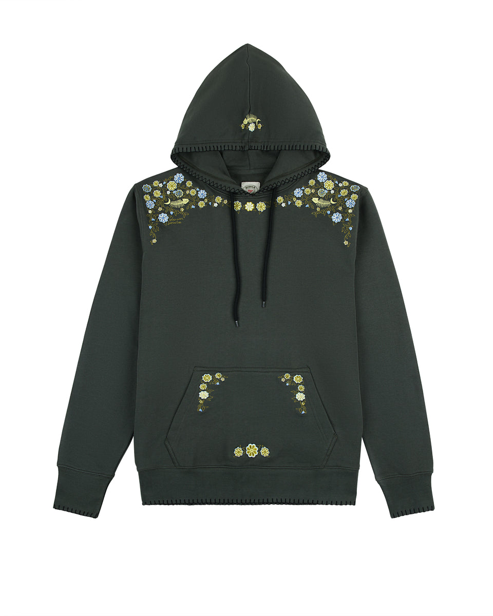 パーカー・フーディ Luxury Street Wear washed vintage hoodie tuya made unisexual DSNY Flower Hoodie (Olive) – Dinner Service NY